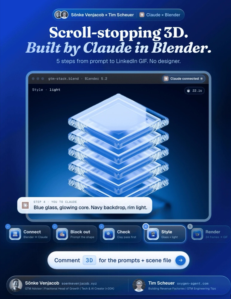 Infographic: scroll-stopping 3D, built by Claude in Blender